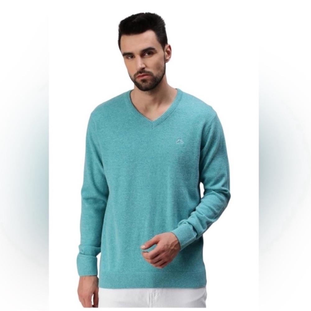 98 North casual turquoise pullover v neck wool long sleeve sweater size medium
